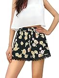 Allegra K Women Elastic Waist Allover Floral Prints Trendy Daisy Shorts Black XL
