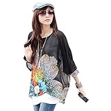 Doinshop Lady Black Batwing Sleeve Chiffon Shirt Bohemian Tops Oversized Blouse