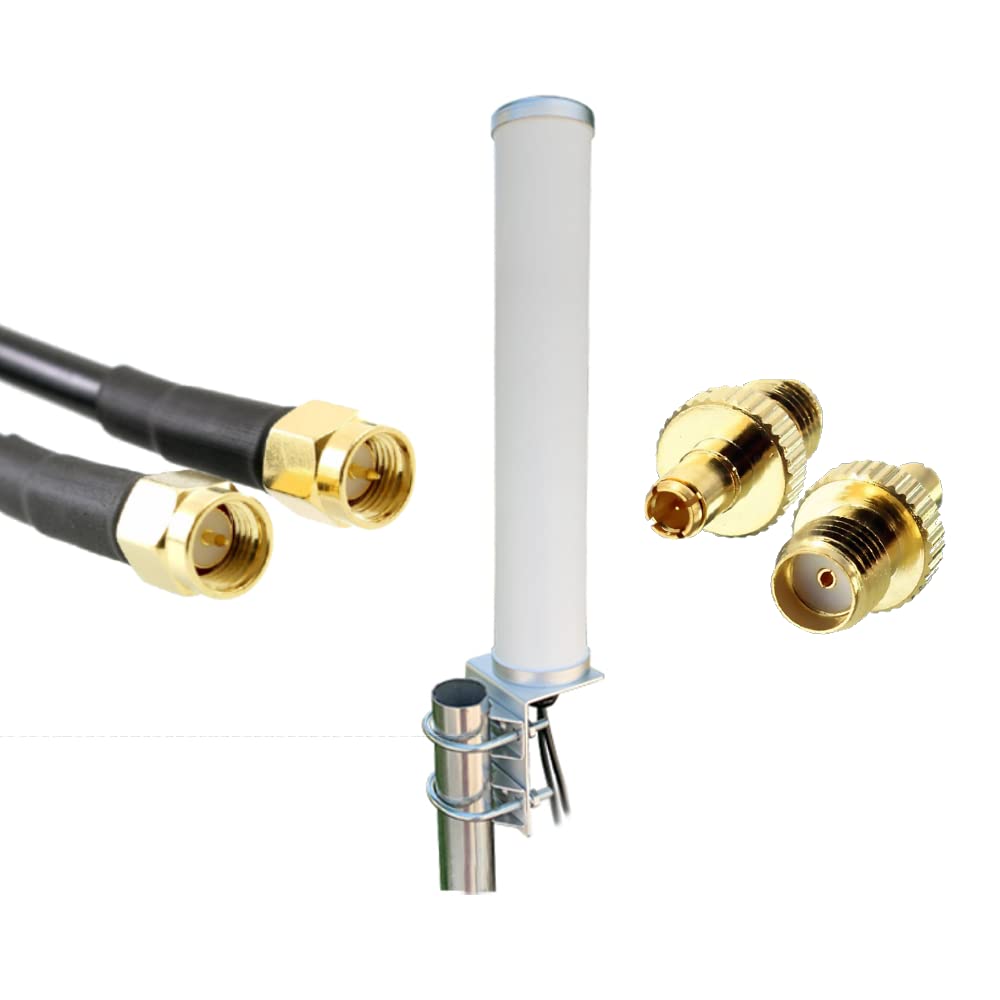 UniteCom High Performance 4G/5G MIMO Waterproof Outdoor Antenna High Gain Pole Mount LTE Heavy Duty Dual Input 10 Meter SMA Broadband Router Mobile Internet Aerial (10M Cables & TS9 Adapters)