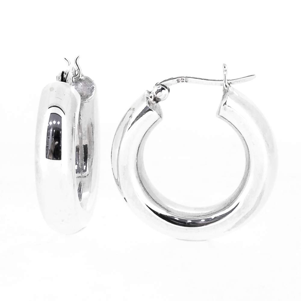 TreasureBay 5mm x 25mm Bold Thick Shiny Hoop Earrings 925 Sterling Silver Chunky Hoop earrings for Women and Girls