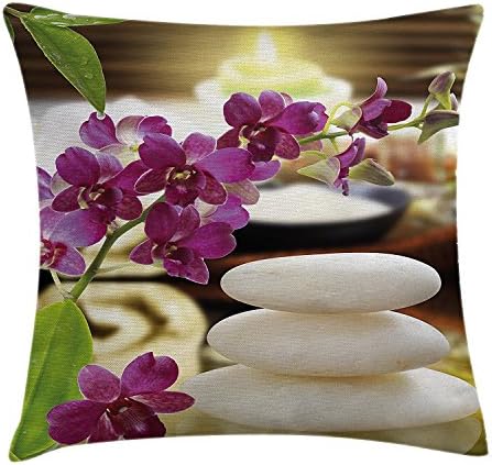 DIYCCY Spa Decor Throw Pillow Cushion Cover Bamboos Reflecting to the Water Near the Hot Black Massage Stones Decorative Square Accent Pillow Case 18 X 18 Inches