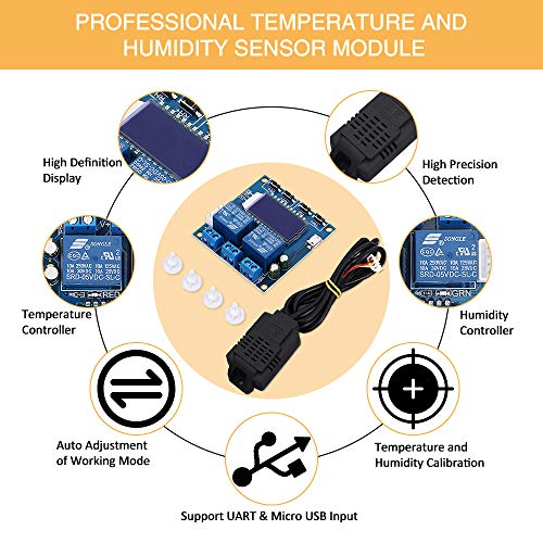 PEMENOL DC 12V Humidity Temperature Controller Module Display Digital Thermostat Humidistat Controller Automatic Constant Temperature and Humidity Controller with SHT20 Sensor and Dual Relay Outputs