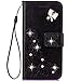 Wallet Case Compatible with iPhone 6/6S,Luxury 3D Handmade Bling Crystal Rhinestone Butterfly Floral Lucky Flowers Stand Credit Card ID Holders Leather Case Compatible with iPhone 6 6S Bling/Black