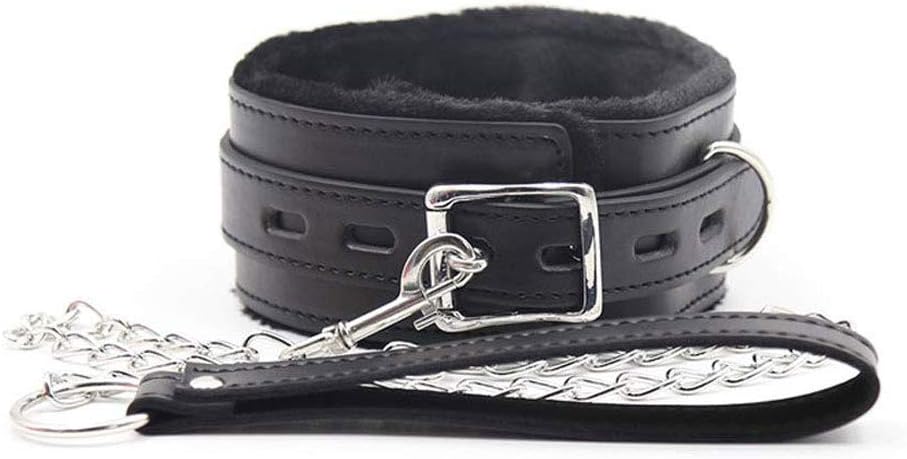 Dovior PU Leather Fur Collars Choker with Chain Detachable Leash for Women Men Black