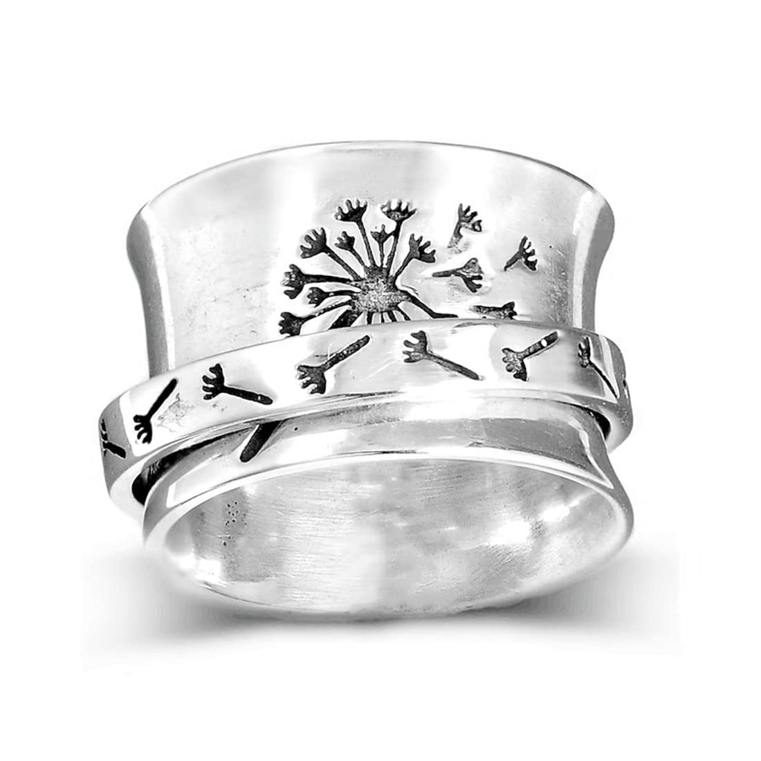 GAUEIOUR Dandelion Flower Spinner Ring,Women's Alloy Spinning Ring, Antique Silver Meditation Rings, Symbol of Freedom and Hope. Only available in size 8, it's a great gift.