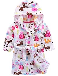 Boys & Girls Bathrobes, Plush Soft Coral Fleece Animal Hooded Sleepwear for Kids Owl 18-24M