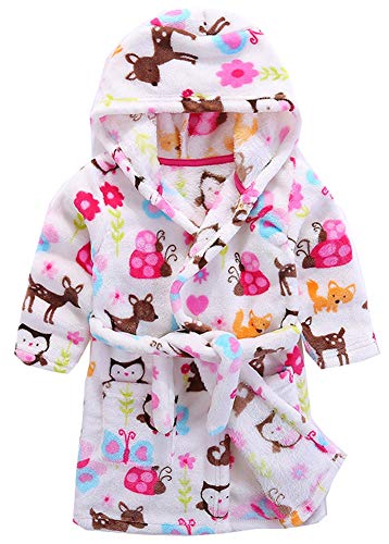 Boys & Girls Bathrobes, Plush Soft Coral Fleece Animal Hooded Sleepwear for Kids Owl 3T