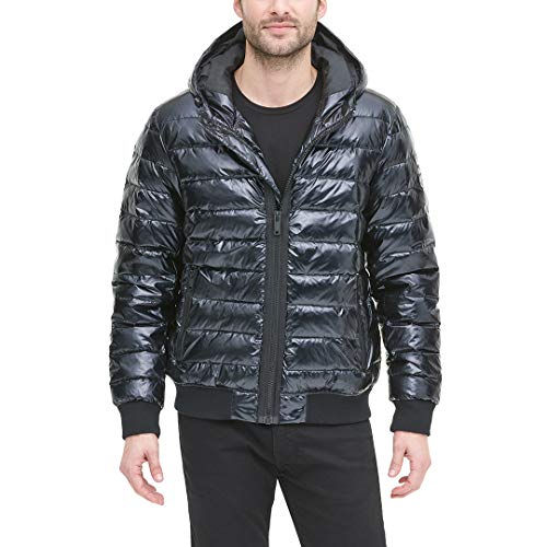 dkny men's quilted hooded bomber jacket
