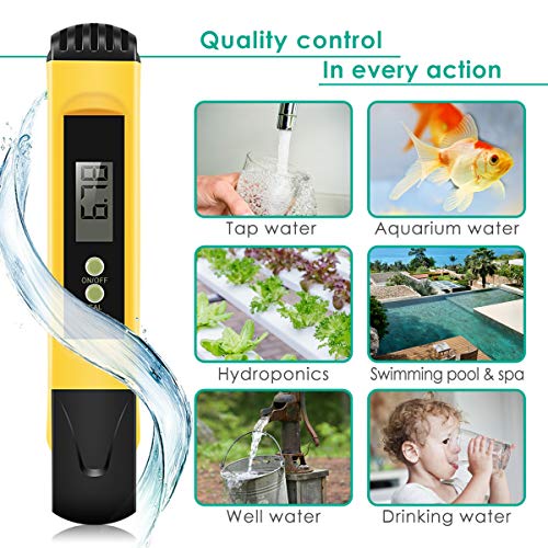 Digital PH Meter, VANTAKOOL PH Meter 0.01 PH High Accuracy Water Quality Tester with 0-14 PH Measurement Range for Household Drinking, Pool and Aquarium Water PH Tester Design with ATC (yellow)