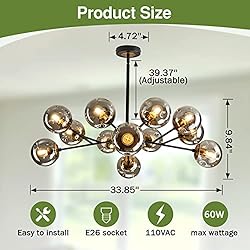 SZXYKEJI 12-Light Glass Chandelier，Large