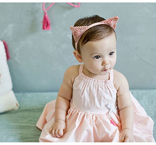 BYP Lace Knitting Baby Girls Headband Hair Band Cute Cat's Ear Shape Headdress Elastic Hair Accessories (pink) - Thumbnail 3