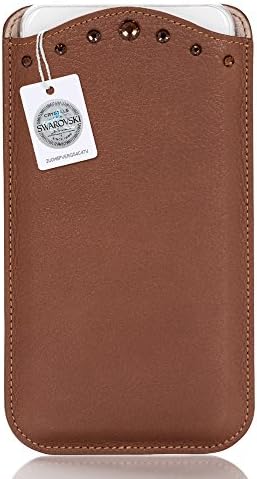 Grazioso ser. 2 Crescendo - Genuine Leather Sleeve embellished with Swarovski crystals for iPhone 7 Plus / 6 Plus / 6S Plus / Samsung Galaxy S7 Edge / S6 Edge / Note 5 / Google Pixel XL (Tan)
