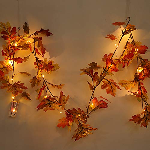 Halloween Maple Leaves String Light,Artificial Autumn Vines With Mine Simulation Pumpkins Fall Maple Leaves Garland Plants,LED Garland,Fall Wreath for Thanksgiving Christmas Party Wedding (1.5m) - Thumbnail 3