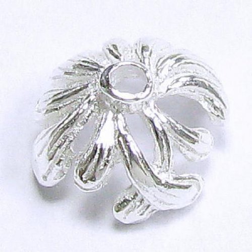 2 pcs .925 Sterling Silver Leaf Flower Bead Cap 11mm/Findings/Bright