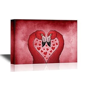 Canvas Wall Art - Two Flamingos Forming a Love Heart Shape - Gallery Wrap Modern Home Art | Ready to Hang - 12x18 inches
