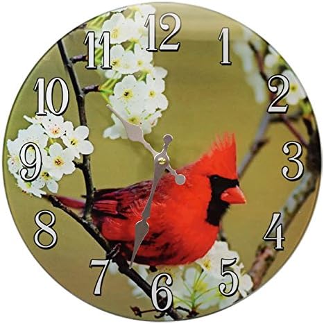 Cardinal Glass Wall Clock 13"X 13" Home Wall Decor Northern Red Bird Animal New