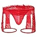 Mens Sexy Lace Boxer Briefs Sissy Pouch Crossdress Panties See-through Garter Thong G-string Bikini Shorts Underwear, Red, Medium
