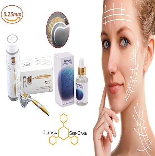 Derma Roller Kit, Collagen Serum Beauty Kit, 192 Titanium Micro Needle, 0.25mm, Facial Whitening Serum with Hyaluronic Acid Organic for Wrinkles,Best Anti Aging Remove Wrinkle &amp; Acne Scars