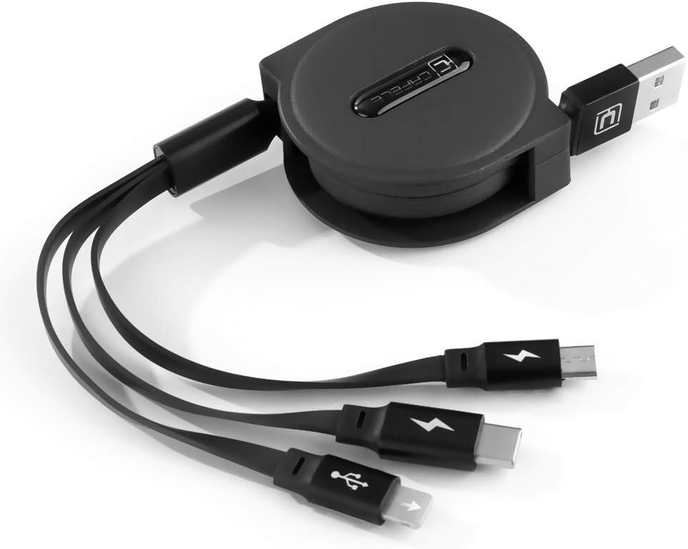 Retractable Multi USB Charging Cable Fast Charger Cord 3 in 1 Wood