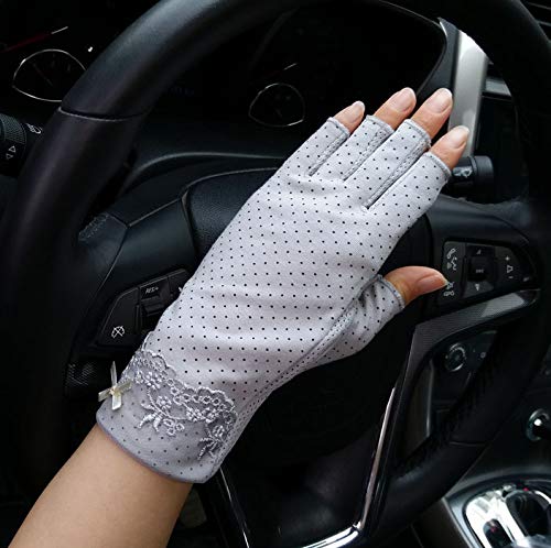 Womens fingerless Driving Gloves UV Protection Half Finger Cycling Gloves Cotton Summer Sunblock Gloves Non-Slip Riding Wrist Mittens Breathable Outdoor Sport Gloves for Driving Cycling Fishing