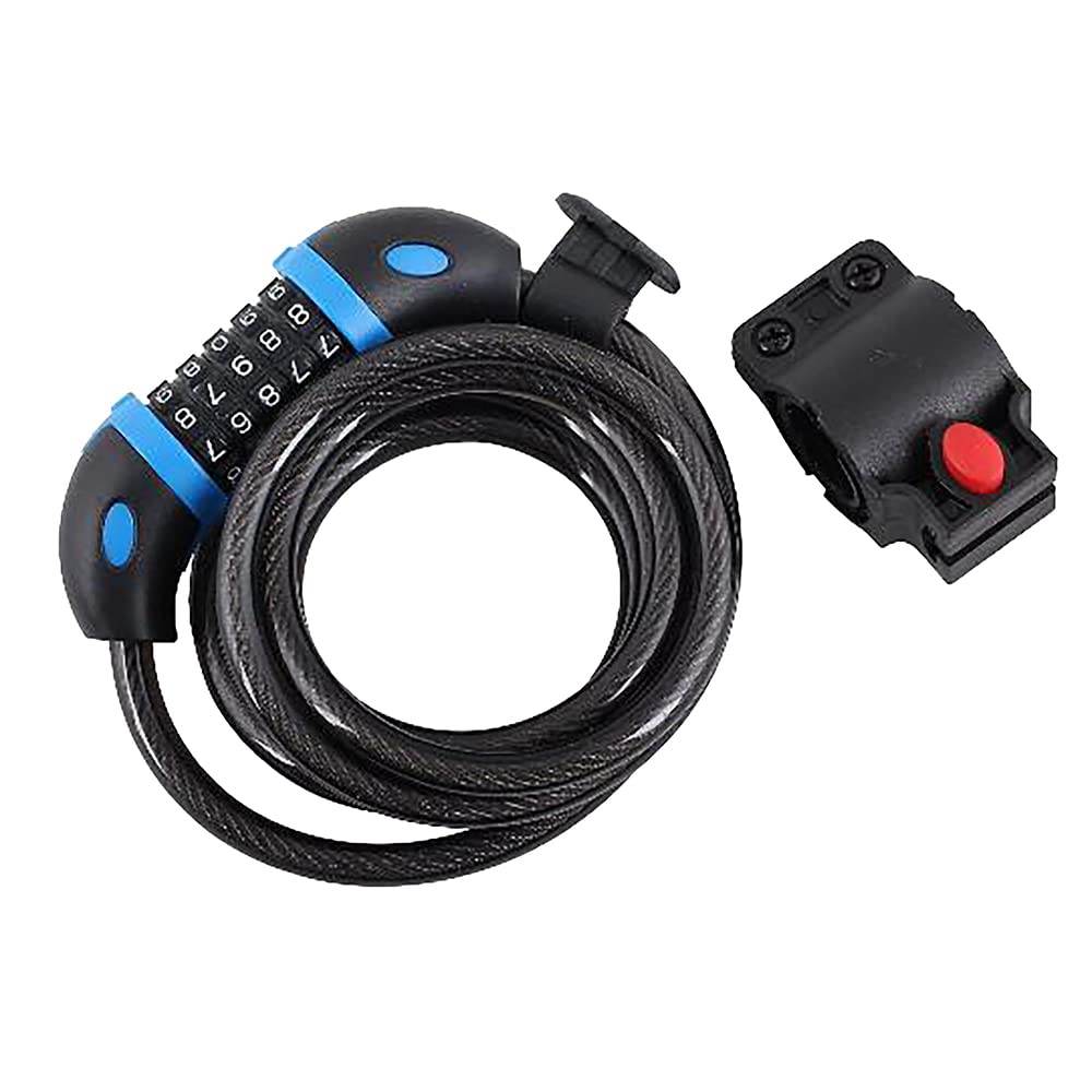 DEKTON DT71210 12X1500MM 5 Digit Combination Cable Lock with Holder Padlock, Black and Blue