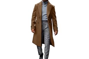 MNCEGEER Men's Trench Coat Notch Lapel Double Breasted Casual Cotton Blend Peacoat