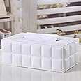 Leather Tissue Box Holder - Waterproof Rectangular Tissue Box Cover Vintage Napkin Paper Holder for Home,Office&Car Decor (White-1)