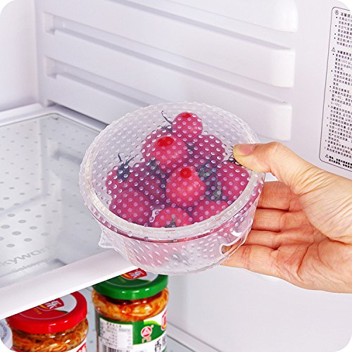 Food Saver! Reusable Stretchy Silicone lids，Reusable food wrap, Durable and Expandable to Fit Various Sizes and Shapes of Containers,Dishwasher and Freezer Safe Pack of 4 - Thumbnail 4