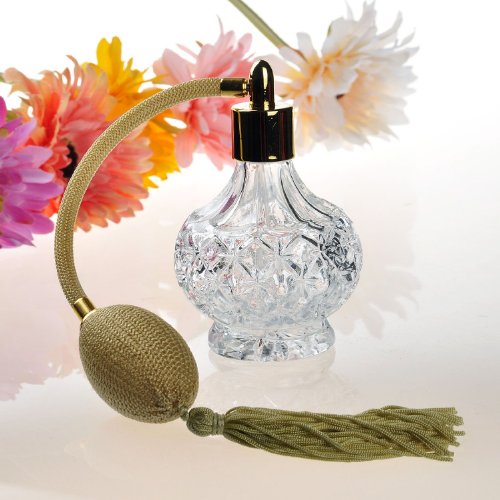 H&D Charming Clear Checked Carved Glass Empty Refillable Perfume Bottle with Spray Atomizer