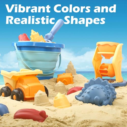 YIMORE Beach Games, 30 Pieces Beach Toys Children with Folding Bucket, Net Bag, Sand Toys, Beach Games Boys Girls 2 3 4 5 6 Year Old