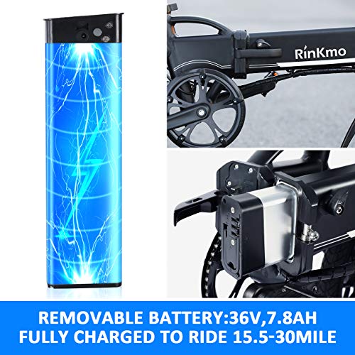 RINKMO FEB-S1 Folding Electric Bike,14 Inch Electric Bicycle with Dual Disc Brakes,36V 8Ah Removable Lithium-Ion Battery, Power Assist,250W Brushless Gear Motor, Suitable for Teens and Adults - Thumbnail 3