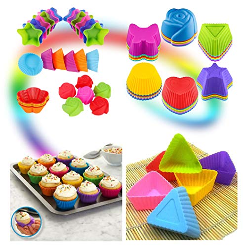 Cupcake Baking Cup Molds Bundle Easy Clean Pastry Liners 48 Nonstick Reusable Silicone Muffin Molds with Icing Pen Cupcake & Cake Decorating Pen Set