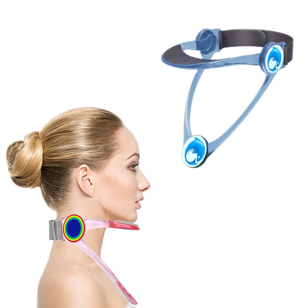 Neck Brace,Adjustable Cervical Collar Support and Back Posture Corrector Traction,Cervical Neck Traction Device,Lightweight Portable (Adult Blue)