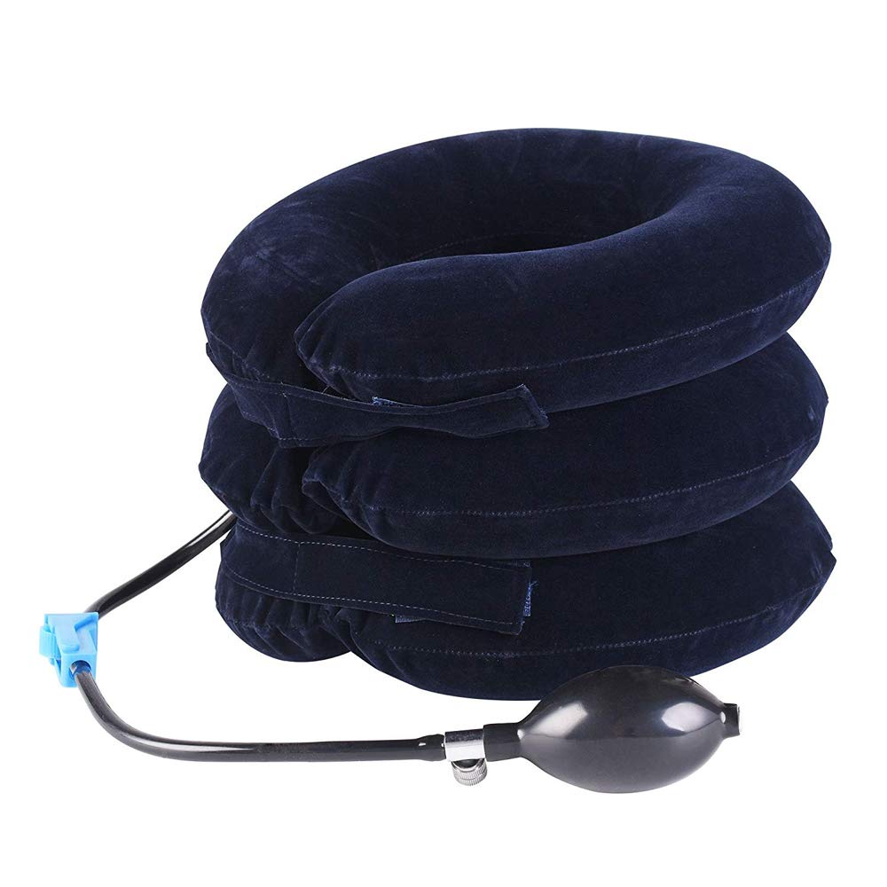 TEEROVA Cervical Neck Traction Collar Device Inflatable Spine Alignment Pillow Instant Pain Relief for Chronic Neck and Shoulder Pain (Blue)