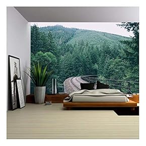 Railway Through The Forest - Removable Wall Mural | Self-Adhesive Large Wallpaper - 66x96 inches