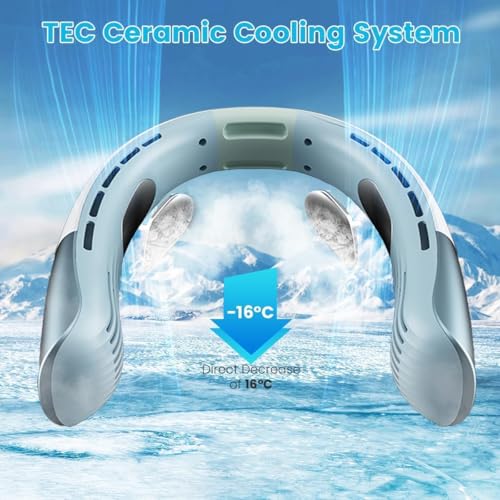 Portable Neck Fan 2X Cooling Pads, 1S Instant Cooling and 5 Speed Wind Adjustment Neck Cooler,Bladeless Fan Neck Air Conditioner, 4000mAh Rechargeable Portable Neck Fan to Outdoor Travel Sports Blue