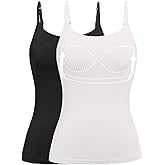 Womens Tank Tops Adjustable Strap Camisole with Built in Padded Bra Vest Sleeveless Layer Top 1/2/3 Packs