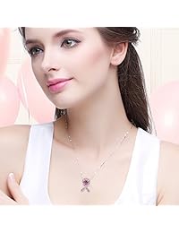 Mega joyería creativa   Campaña contra el cáncer de mama Pink Ribbon Rhinestone Medical Esperanza Colgante Collar, fabricado con cristales de Swarovski