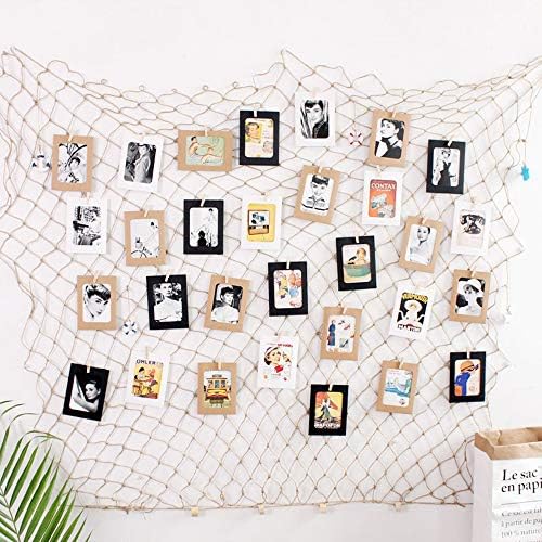 Decorative Fishing Net Photo Artwork Hanging Display Wall Photographing Decorations Mediterranean Seaside Themed Party Decor with Wooden Clips for Home Wedding Party Decoration（2x1M）