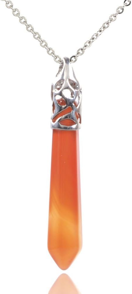 Red Agate Gemstone Hexagonal Pointed Reiki Chakra Pendant Necklace 20"