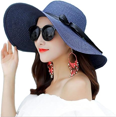Women's Big Brim Sun Hat Floppy Foldable Bowknot Straw Hat Summer Beach Hat (Color-2)
