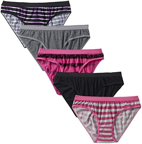Sportoli Women's Cotton Stretch Solid Print 5 Pack Assorted Lingerie Underwear Bikini Panty Panties - Stripes (Size 7)