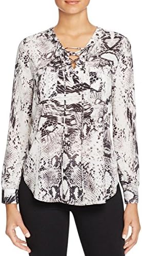 Landa by Dora Landa Womens Jude Snake Print Lace-Up Casual Top White XL