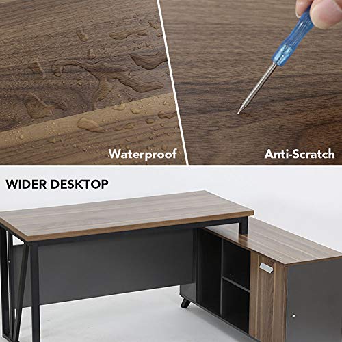 Tribesigns Large L-Shaped Desk, Executive Office Desk Computer Table Workstation with Storage, Business Furniture with File Cabinet, Dark Walnut + Stainless Steel Legs - Thumbnail 4