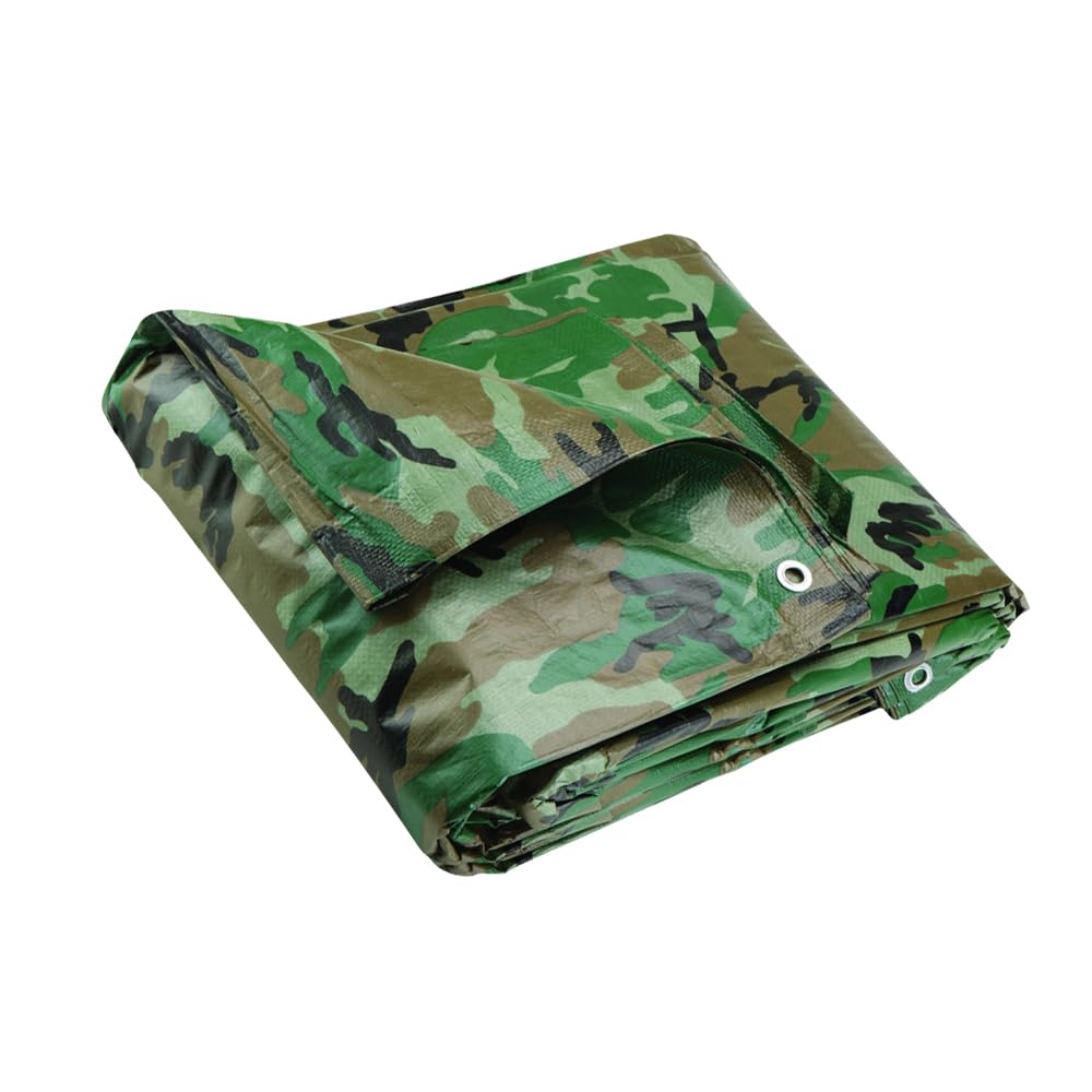 ANSIO Tarpaulin 3m x 3m Water-resistant Tarp Large Camping Cover Sheet – Multipurpose Groundsheet with UV Protection, Weatherproof & Frost-Resistant – Reinforced Eyelets - Camo