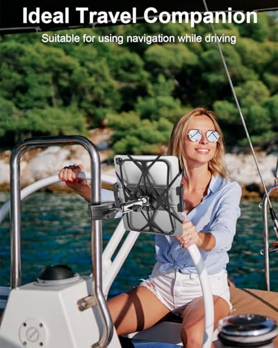 Metal iPad Tablet Mount for Boat Helm, Wheelchair Pole, Golf Cart, Stroller, Mic Stand, Fitness bike, Road Mountain Bicycle - 360° Adjustable Handlebar Clamp for 4.7-13" iPad Pro, Air, Mini, Galaxy