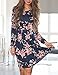 ZESICA Women's Long Sleeve Floral Print Pleated Casual Swing Tunic T-shirt Dresses,Dark Blue L