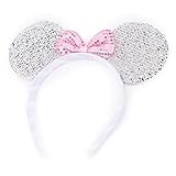 Silver Sparkly Glitter Mouse Ears Alice Hair Band Headband Fancy Dress Party Hen