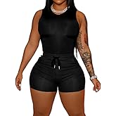 HBQ Women 2 Piece Outfits Sleeveless Tank Tops Biker Short Workout Jogger Sets Summer