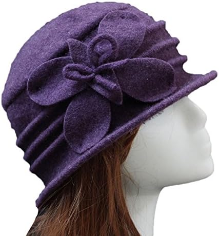 EalafeeGirl's Wool Felt Round Top Hat Purple Fedora Floppy Cloche Hat Billycock